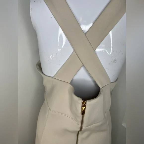Donna Karan NWT Cream Halter Sheath Midi Cross back Dress